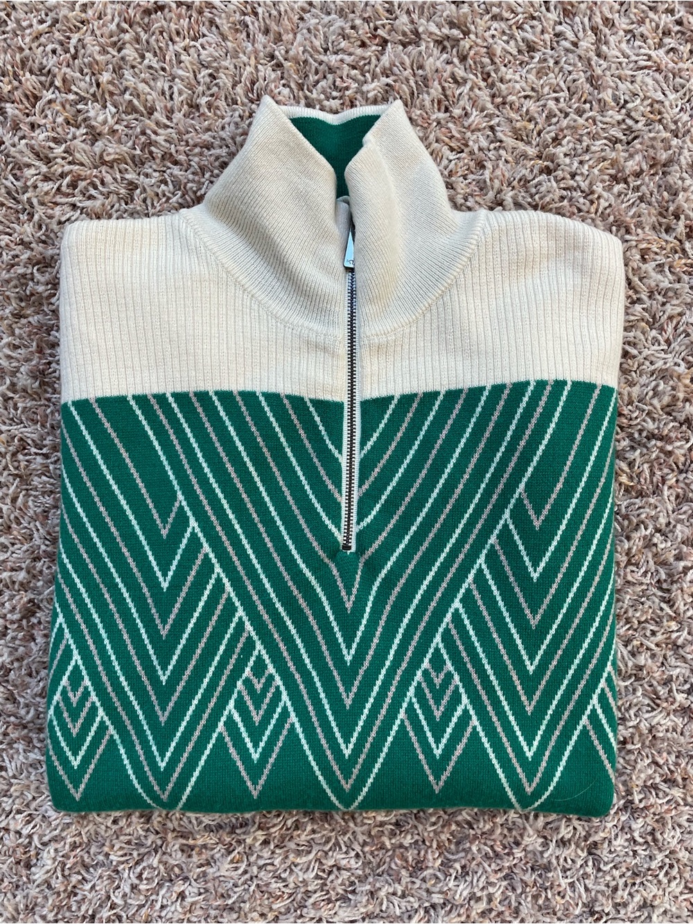 Kari Traa 1/4 Zip Knit Sweater Cream Green Apres Ski Alpine Outdoors W Size M